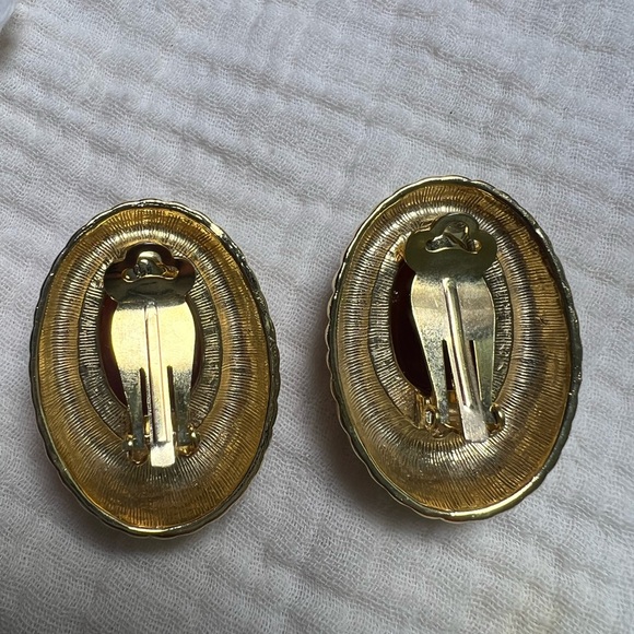 Vintage Joel Powell Designs Clip Earrings Gold/Orange - Picture 4 of 6